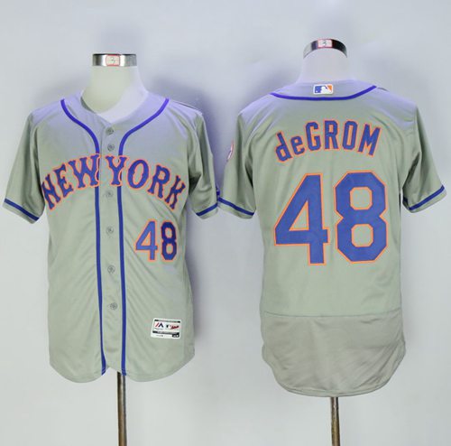 Mets #48 Jacob DeGrom Grey Flexbase Authentic Collection Stitched MLB Jersey - Click Image to Close